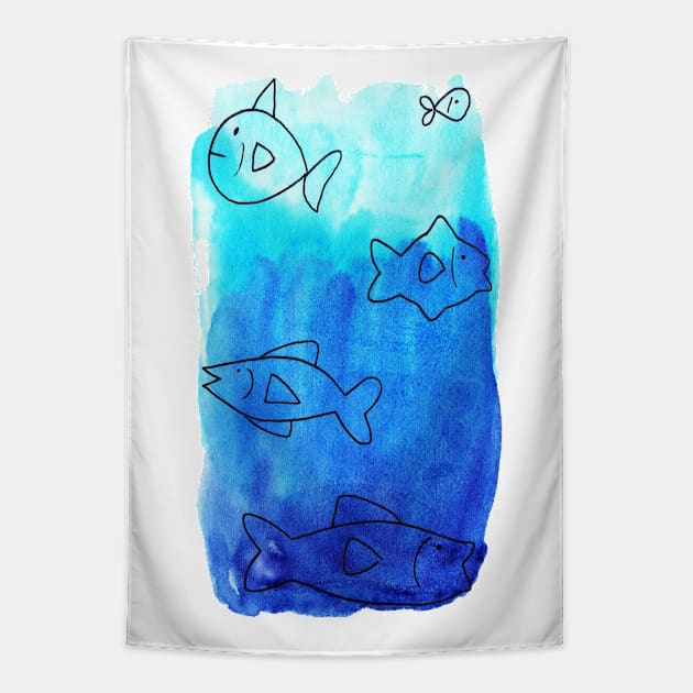 Gradient Watercolor Fish Tapestry by saradaboru