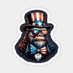 Bigfoot Uncle Sam Hat Sunglasses American Flag 4th of July Magnet