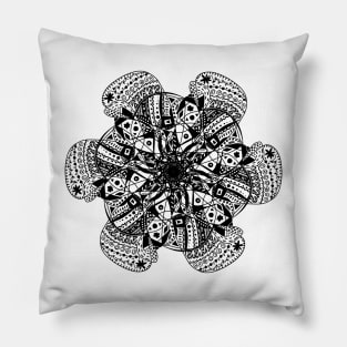 Trendy stylish black color print mandala. Hand drawn illustration. Posters and Art Prints Pillow