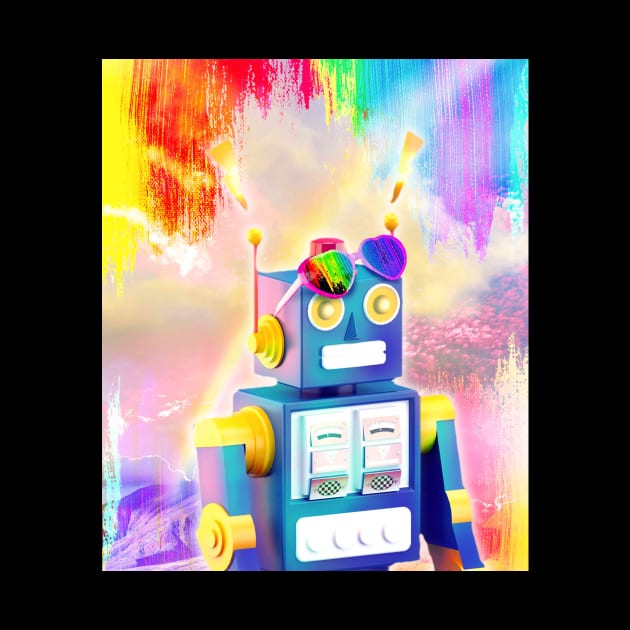 Rainbow Robot Wearing Love Heart Glasses by Random Galaxy