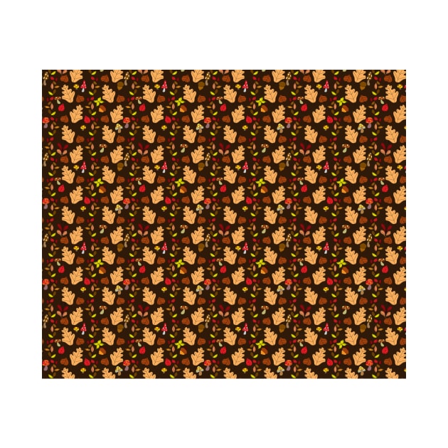 Dark Brown Autumn Leaves and Mushrooms Pattern by saradaboru