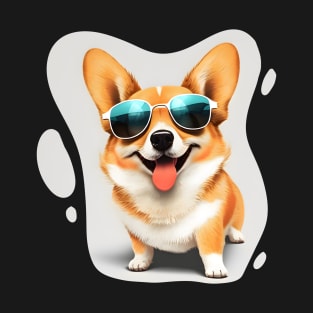 Retro Style Dog - Smiling Corgi Dog Wearing Glasses T-Shirt