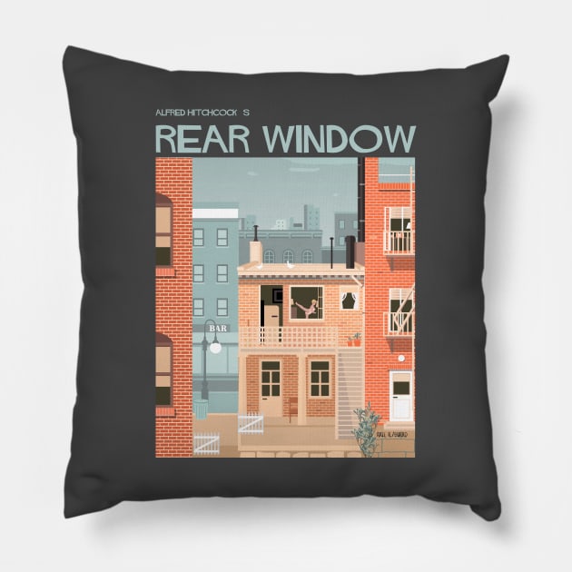 Alfred Hitchcock's Rear Window Illustration Pillow by burrotees