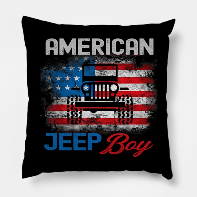 American Jeep Boy USA Flag Jeep Pillow by Oska Like