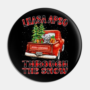 Christmas Lhasa Apso Through The Snow Dog Santa Truck Tree Pin