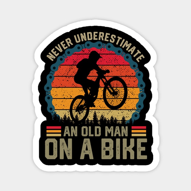 Never Underestimate an Old Man on a Bike Magnet by banayan