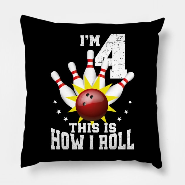 Bowling 4th Birthday Bday Party Kids 4 years Old Bowler Pillow by Msafi