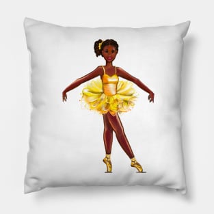 Ballet black ballerina  in yellow tutu with corn rows in her hair - brown skin ballerina Pillow