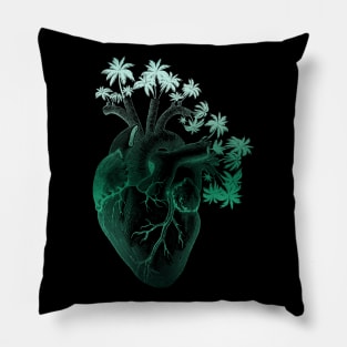 Jade Colored Anatomically Correct Human Heart - Palm Trees Pillow