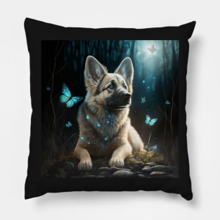 Wolfdog And Butterflies Pillow