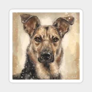 Contemporary Painting of a Serious Looking German Shepherd on Beige Background Magnet