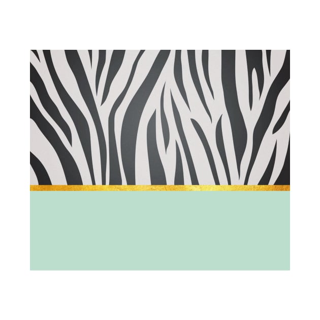 Black and white zebra print on green, golden lining by ColorsHappiness