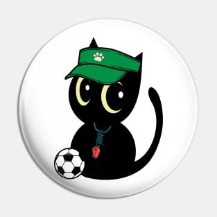 Cute Black Cat Playing Soccer Pin