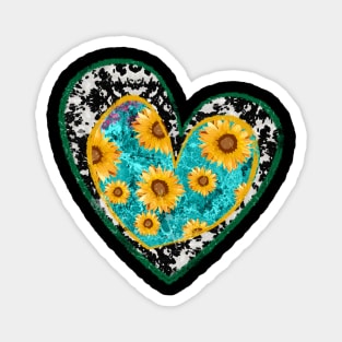 Sunflower Retro Heart Hippie Vintage Design Magnet