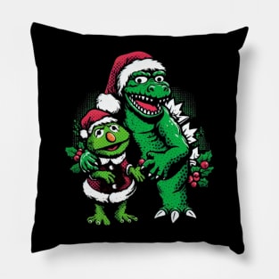 Muppets & Godzilla celebrating Christmas Pillow