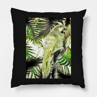 TROPICAL PARROT VINTAGE STYLE POSTER,DECO MACAW KHAKI GREEN ART PRINT Pillow