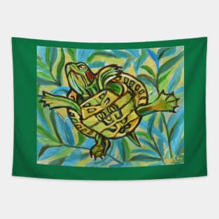 Cute Slider Turtle Swimming by Robert Phelps Tapestry