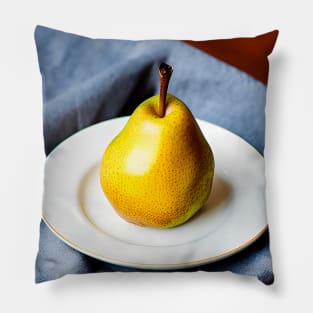 Ripe fruit pear on white dinnerware plate Pillow