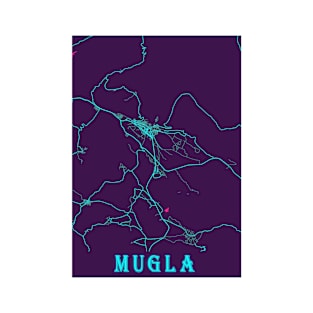 Mugla Neon City Map, Mugla Minimalist City Map Art Print T-Shirt