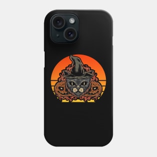 Black cat with witch hat Halloween vintage retro Phone Case