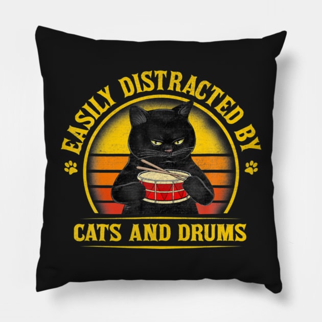 Easily Distracted By Cats And Drums Cat Drummer Pillow by FogHaland86