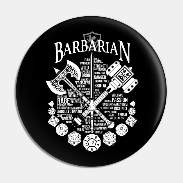 RPG Class Series: Barbarian - White Version Pin by Milmino