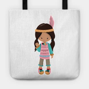 Native American Girl, Cute Girl, Brown Hair Tote