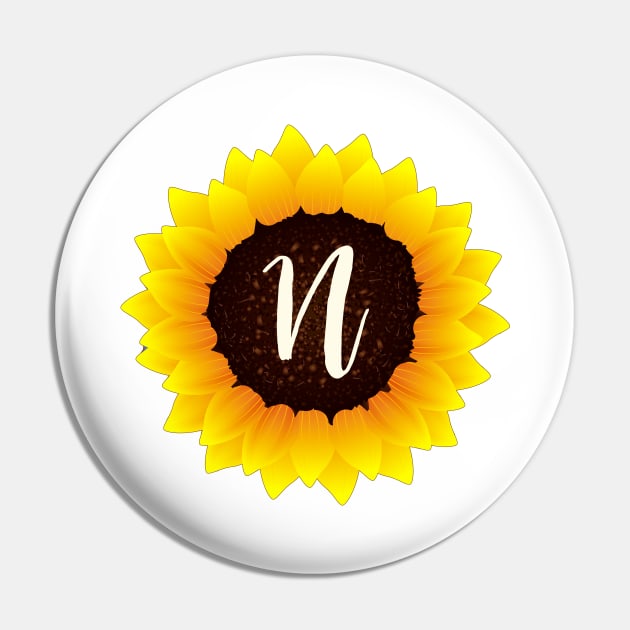 Floral Monogram N Bright Yellow Sunflower Pin by floralmonogram