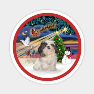 "Christmas Magic" with a Black and White Shih Tzu Magnet