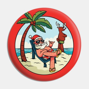 Cute Cartoon Santa on the Beach Pin