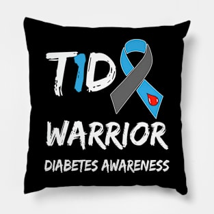 T1D Warrior Type 1 Diabetes Awareness Blue Ribbon Pillow