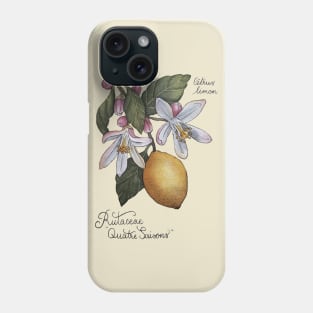 Citrus Lemon Botanical Illustration blossom and leaves Phone Case