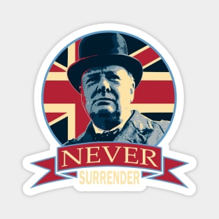 Winston Churchill Never Surrender Union Jack Banner Pop Art Magnet