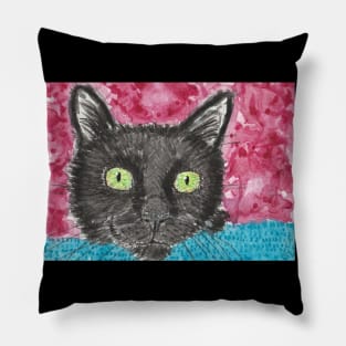 Cute  black cat face painting Pillow