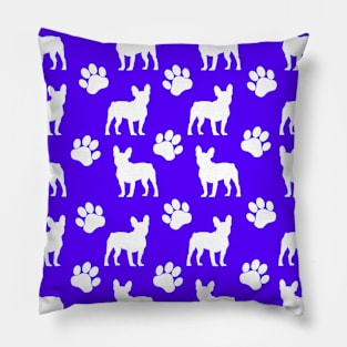 Blue French Bulldog Pawprint Pattern Pillow