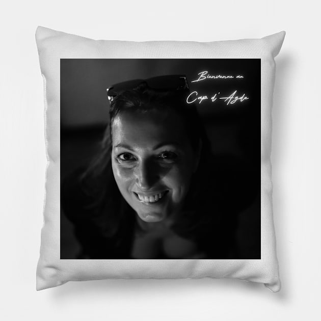 Bienvenue au Cap d'Agde B&W Night Portrait Pillow by FotoStoriesArt