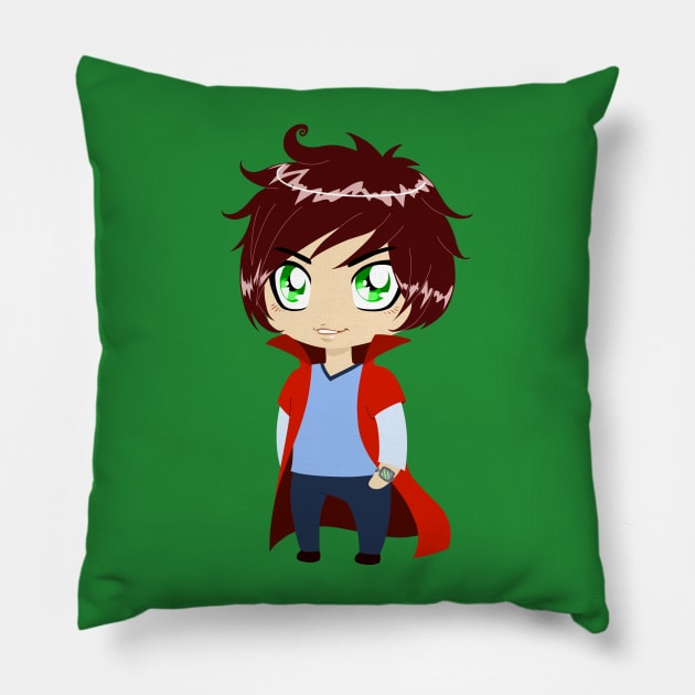 Guy In Blue Clothes Wearing Red Cape Pillow by LironPeer