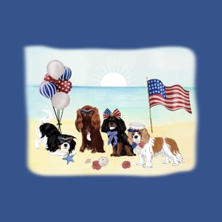 Patriotic Cavalier King Charles Spaniels, All Four Colors T-Shirt