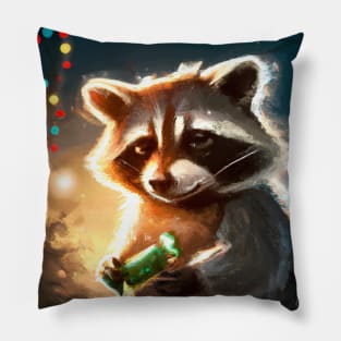 Cute Raccoon Drawing Pillow