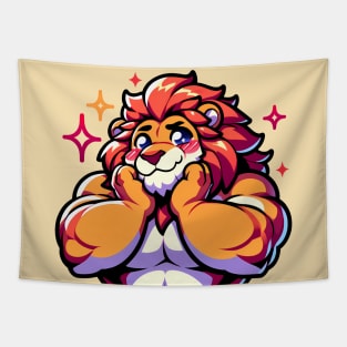 Blushing UwU Furry Anthro Lion Art Tapestry