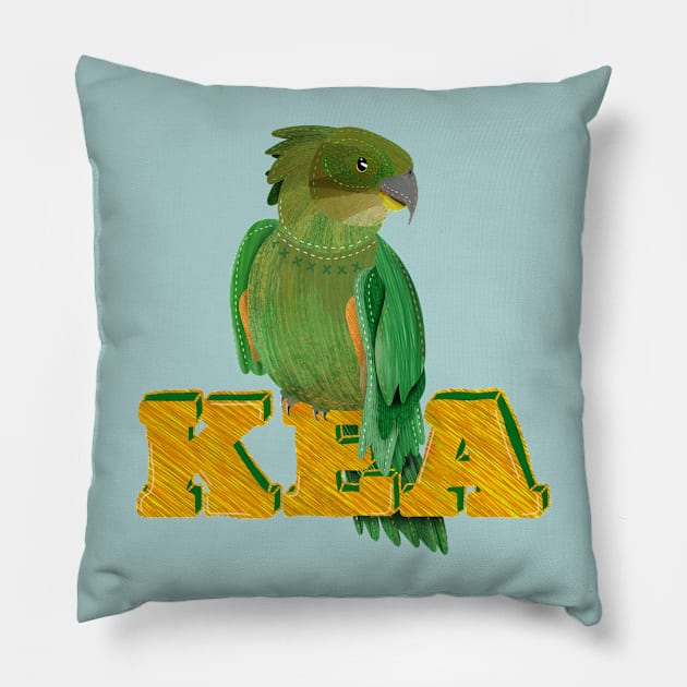 Kea New Zealand native bird Pillow by mailboxdisco