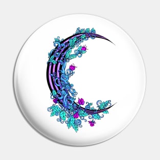 Striped Purple Floral Moon Pin