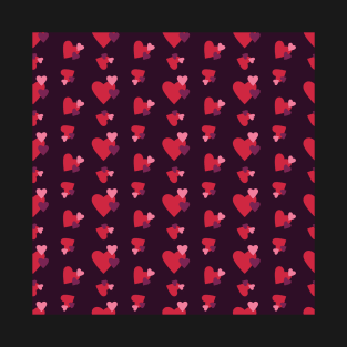 Red Pink and purple hearts seamless pattern on Dark Purple background T-Shirt