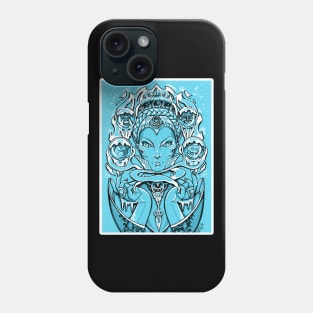 The Snow Queen - Blue Background - White Outlined Version Phone Case