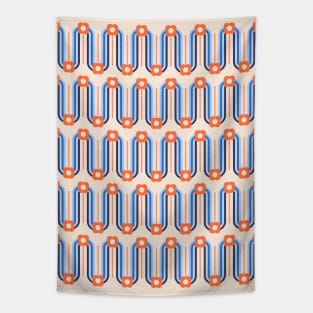 Apricot Crush, Blue, Retro Waves and Flowers Tapestry