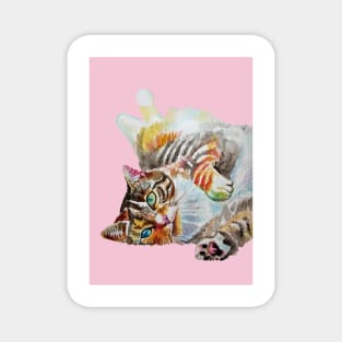 Tabby Cat Watercolor Painting on Baby Pink Magnet