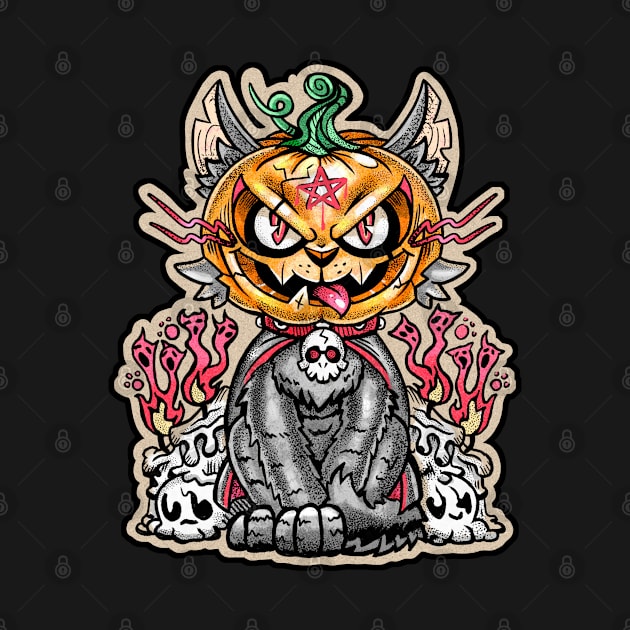 Halloween - Cat with Pumpkin head by Cocobot