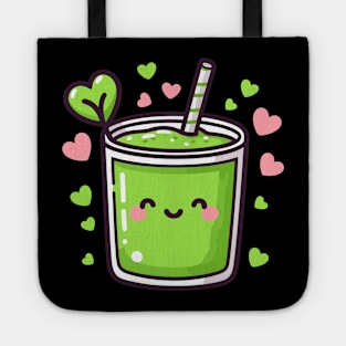 Cute Kawaii Green Smoothie Drink with Hearts | Vegan Design for Kawaii Lovers Tote