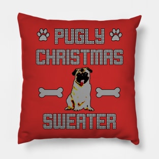 Pugly Christmas Sweater Funny Pug Holiday Dog Pillow