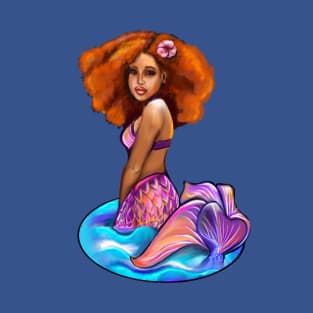 Amber the black mermaid princess rainbow coloured colored fins, afro hair brown skin African American mermaids T-Shirt